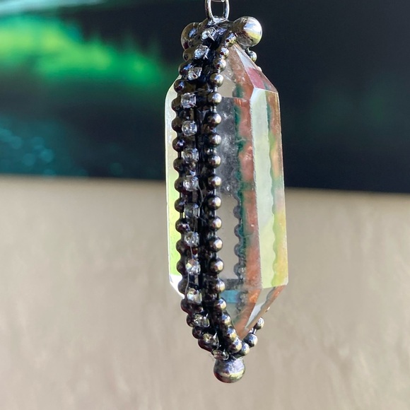 Natural Crystal quartz black electroplated boho goth stainless steel necklace - Picture 8 of 14